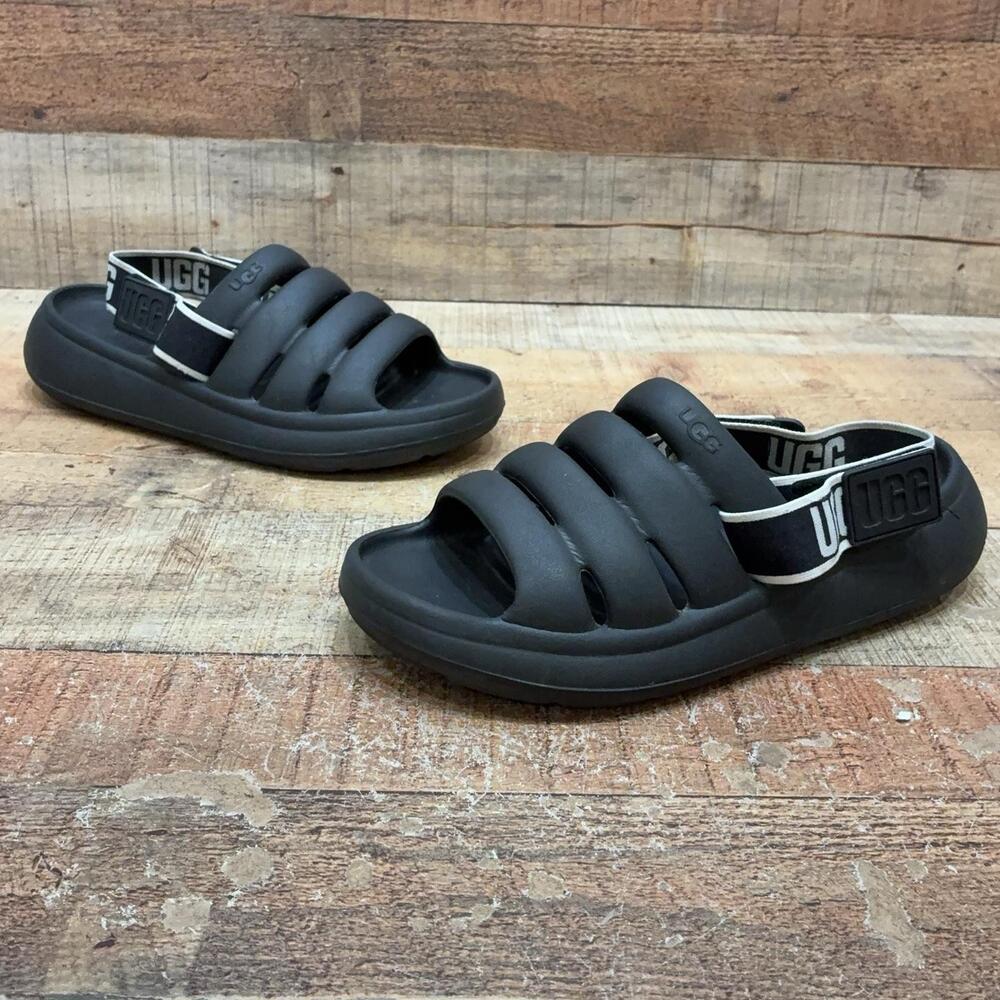UGG Sandals Womens Size 9 Black Synthetic Slingback Logo Comfort Shoes